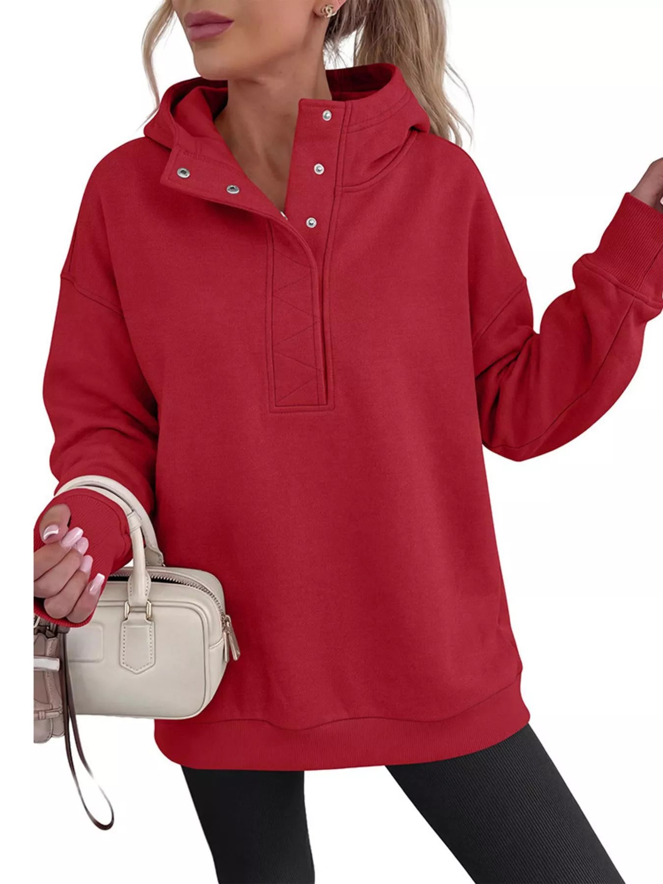 Trendsi Half Snap Dropped Shoulder Hoodie -