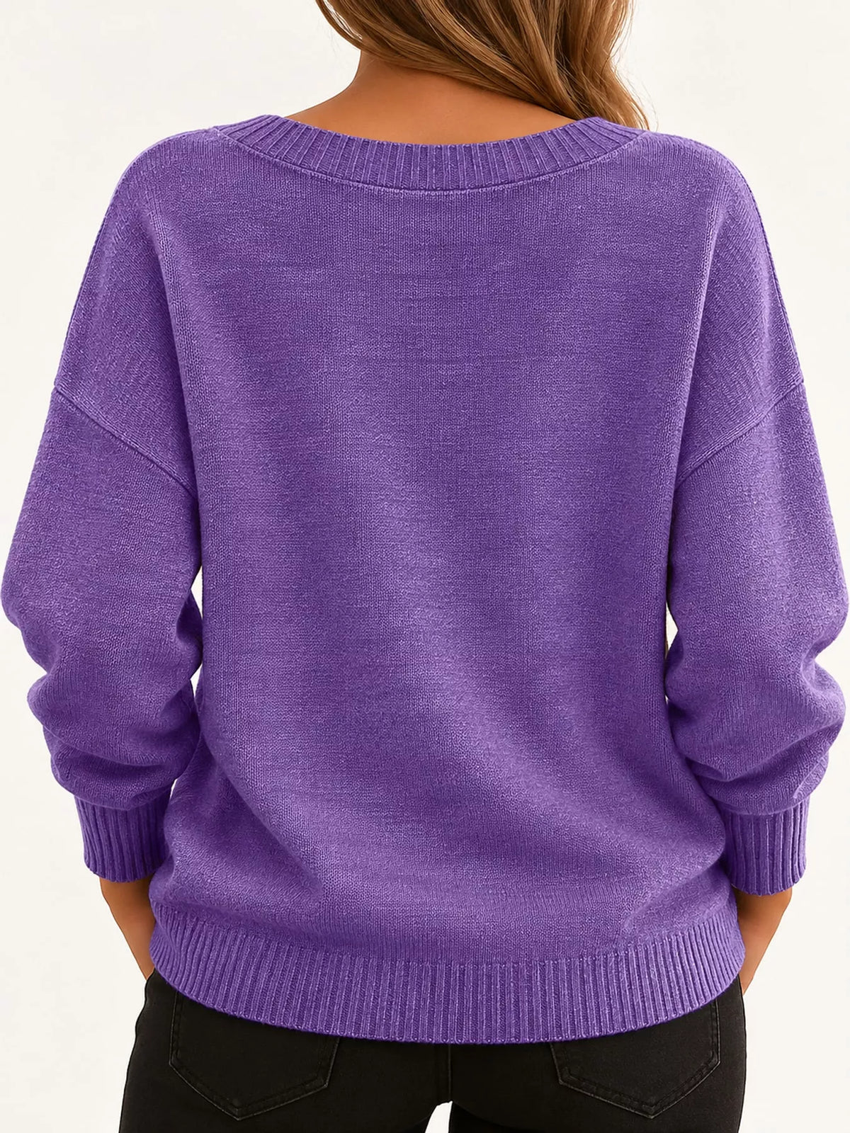V-neck sweater, purple back