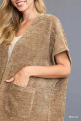 Trendsi Umgee Open Front Knit Cardigan with Front Pockets -