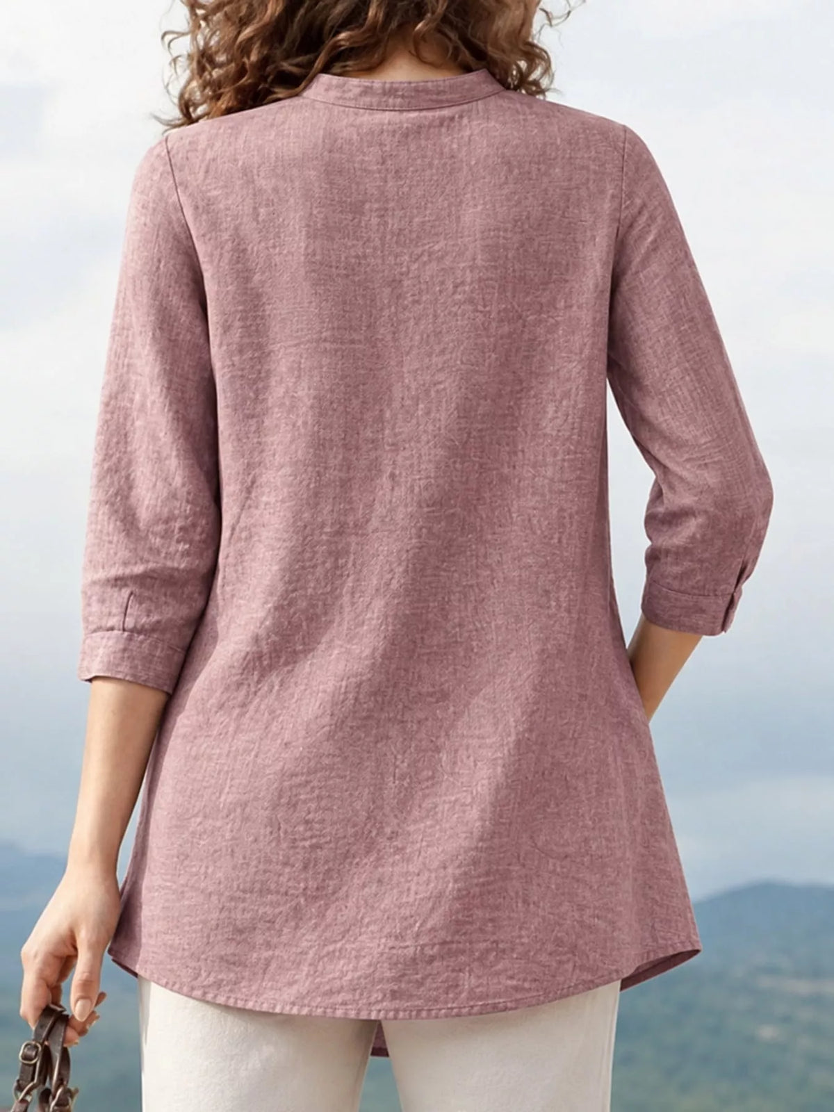 Button 3/4 Sleeve Blouse in pink, back view