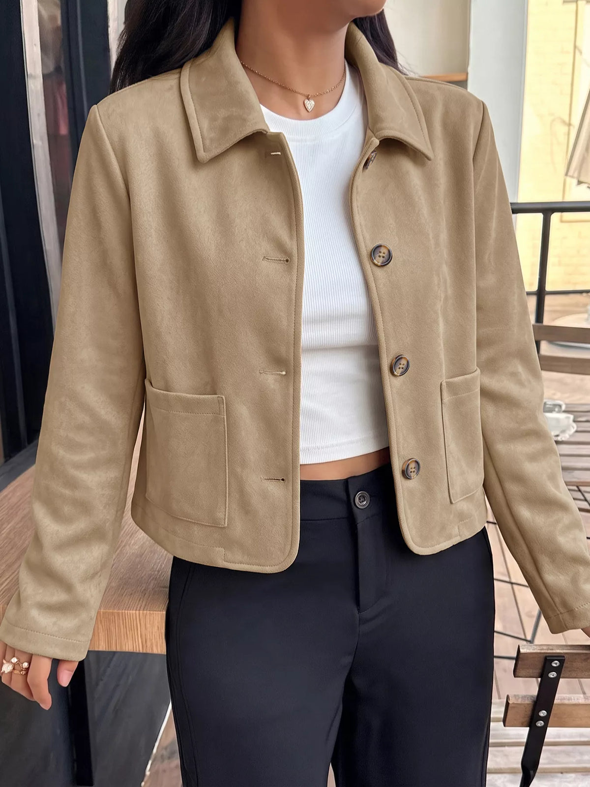 Trendsi Collared Neck Button Up Jacket -