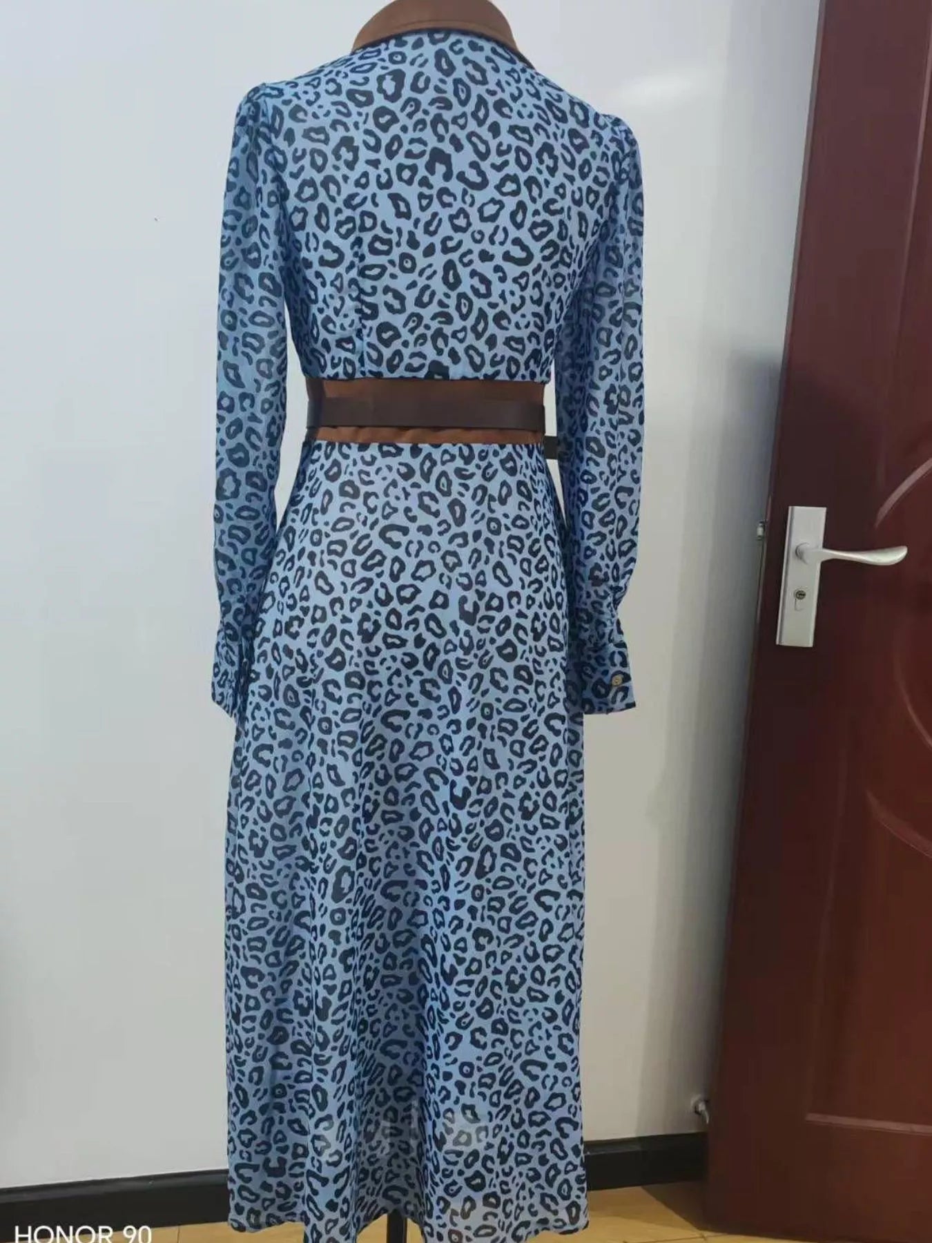 Trendsi Leopard Print Shirt Dress with Contrast Trim -
