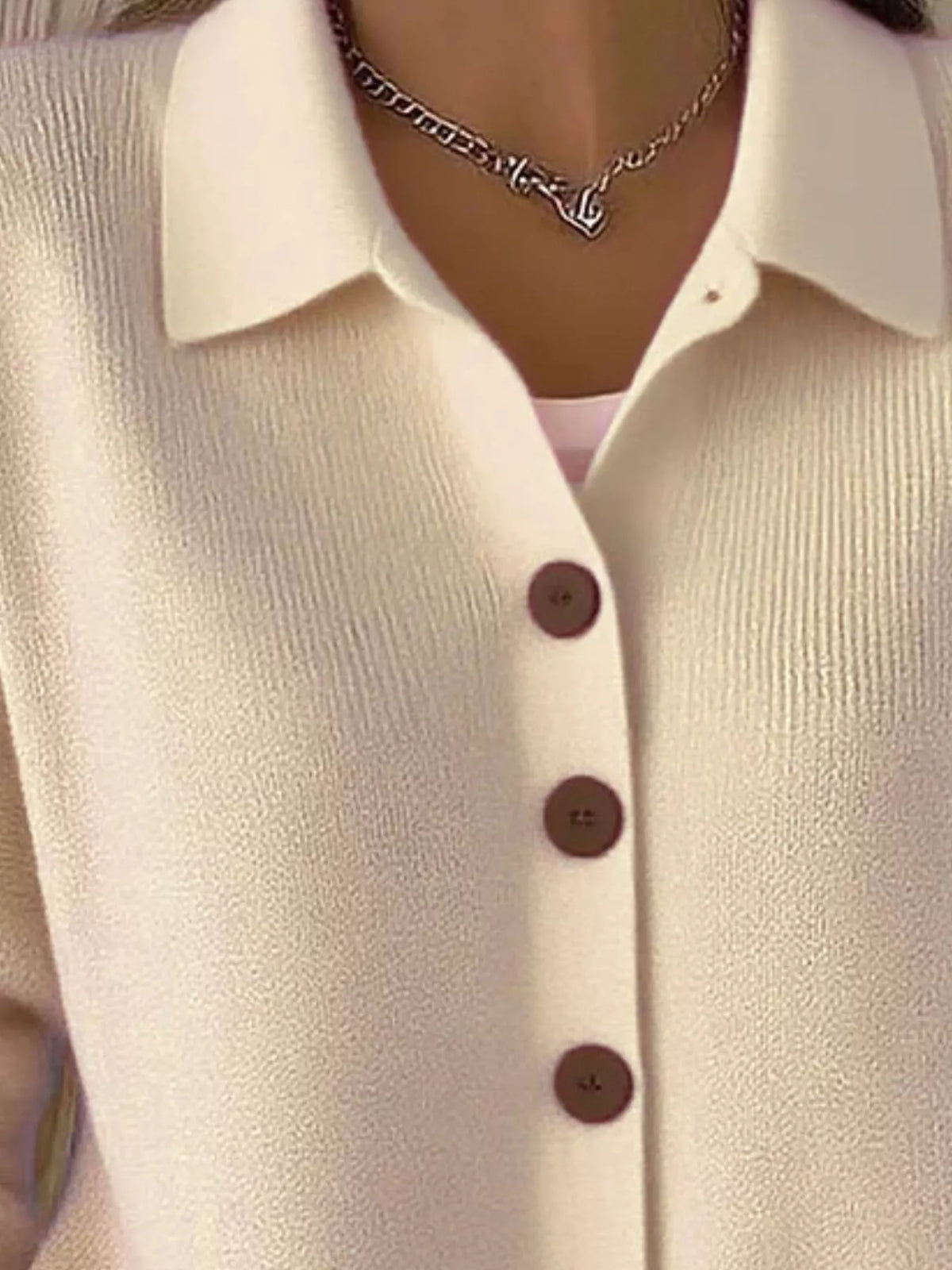 Apricot Color collared button-down knit cardigan