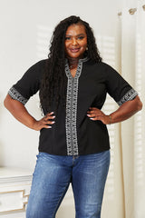 Trendsi Double Take Embroidered Notched Neck Top -