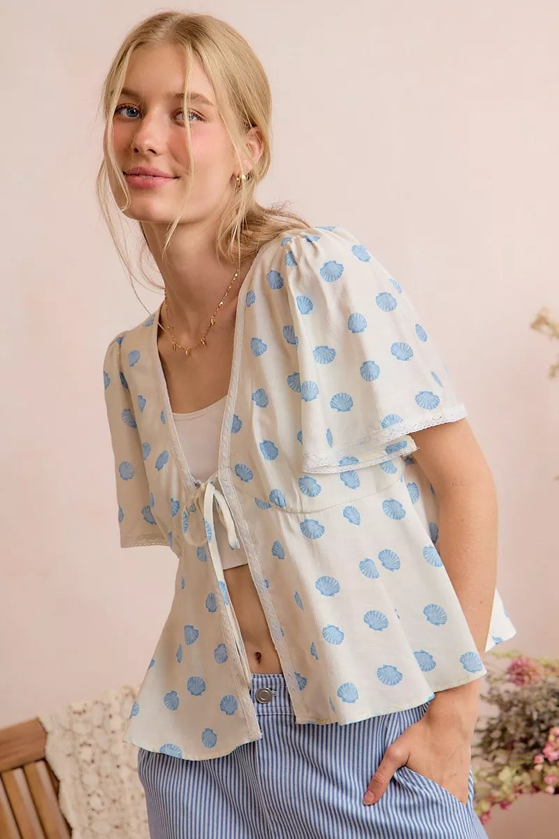 Women's Boho Print Tie-Front Blouse With Flutter Sleeves — product view 10