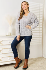 Trendsi Woven Right Cable-Knit Hooded Sweater - Shirts