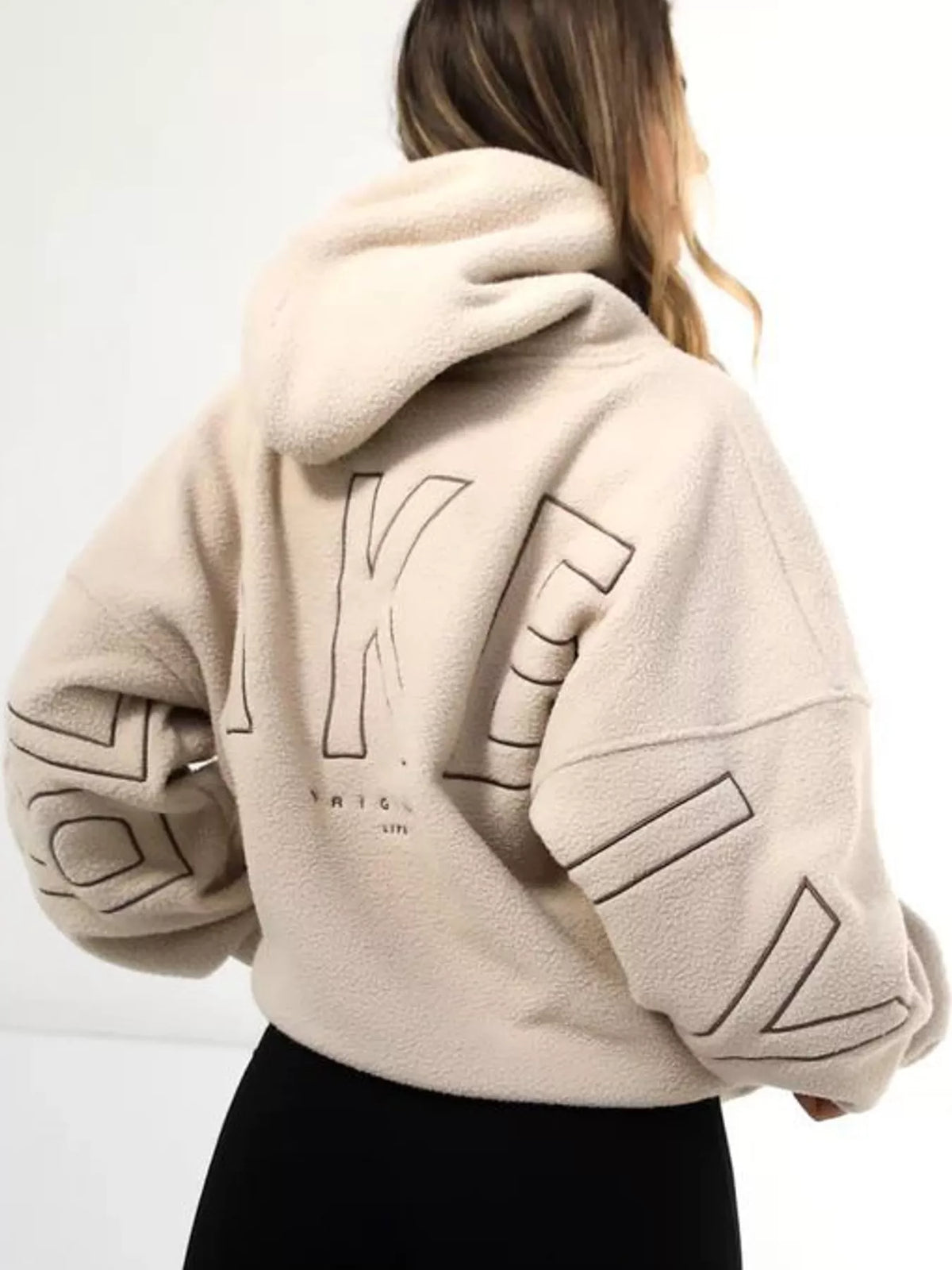 Letter Oversized Sherpa Hoodie — back view