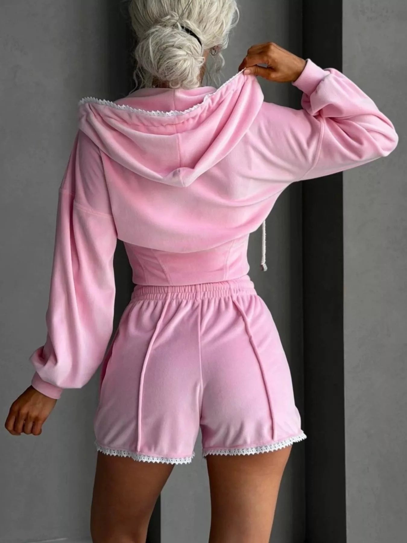 Trendsi Drawstring Zip-Up Hoodie and Shorts Set -