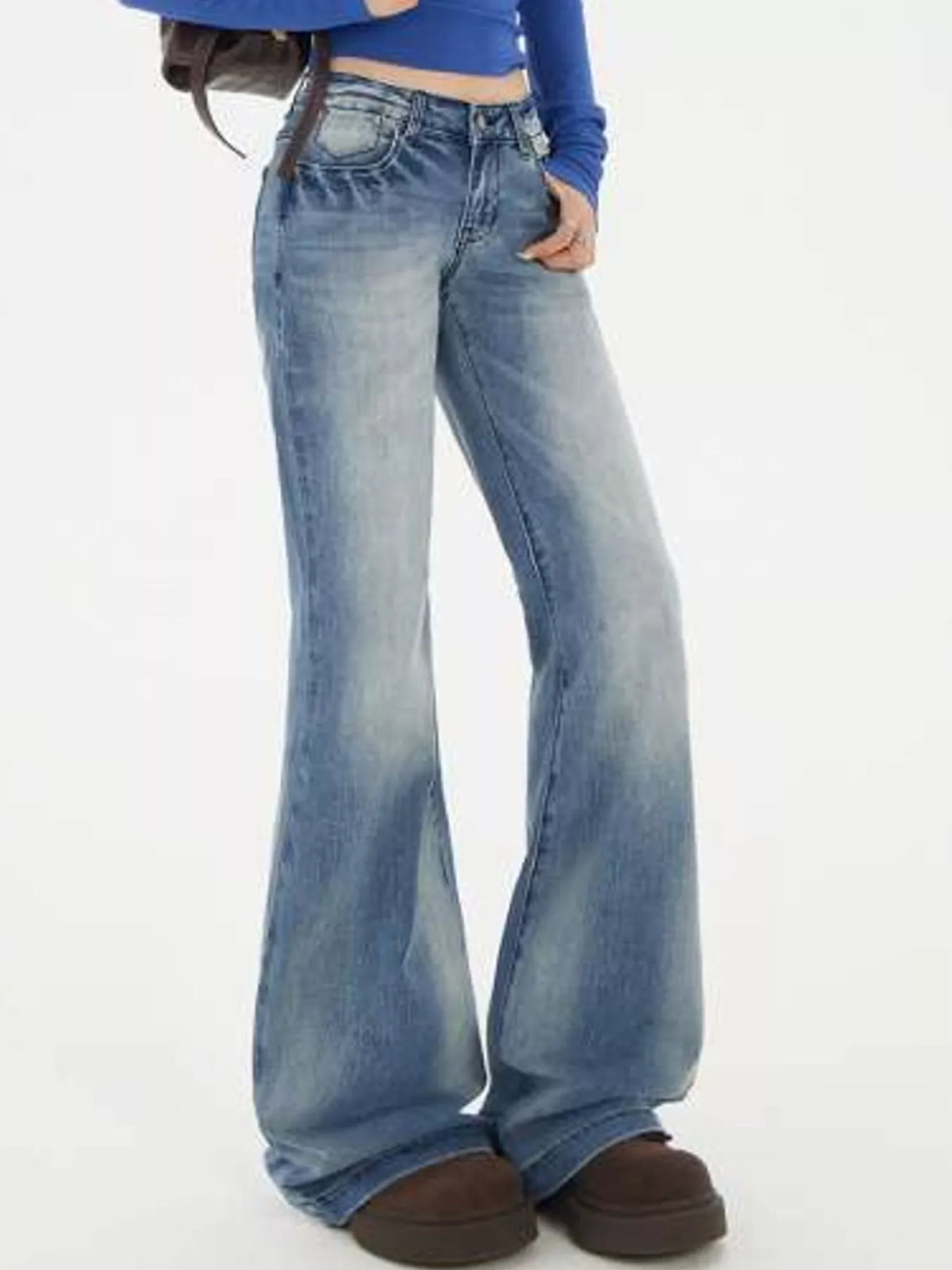 Vintage Wash Flared Leg Jeans in blue