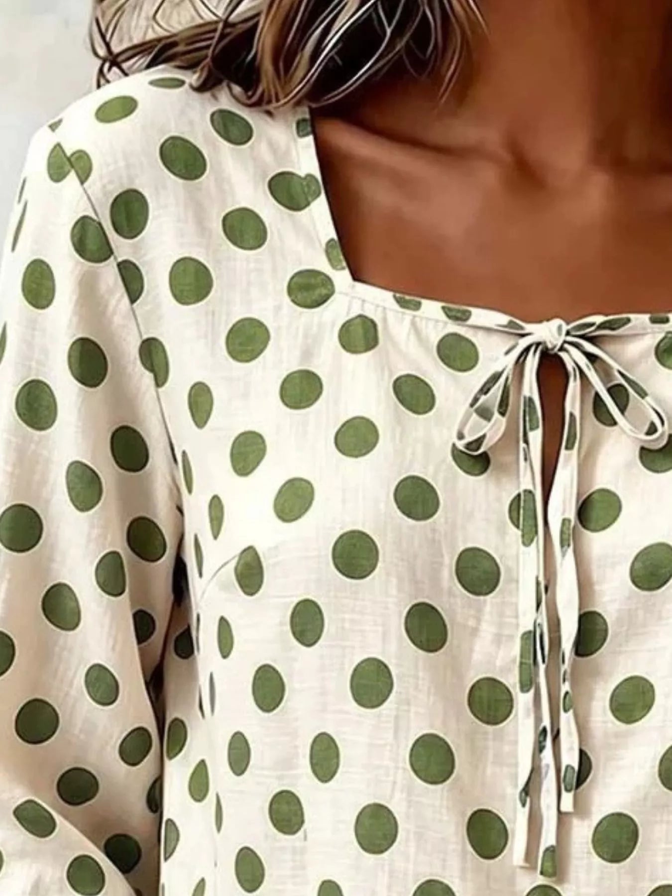 Trendsi Full Size Square Neck Polka Dot Blouse Plus Size -