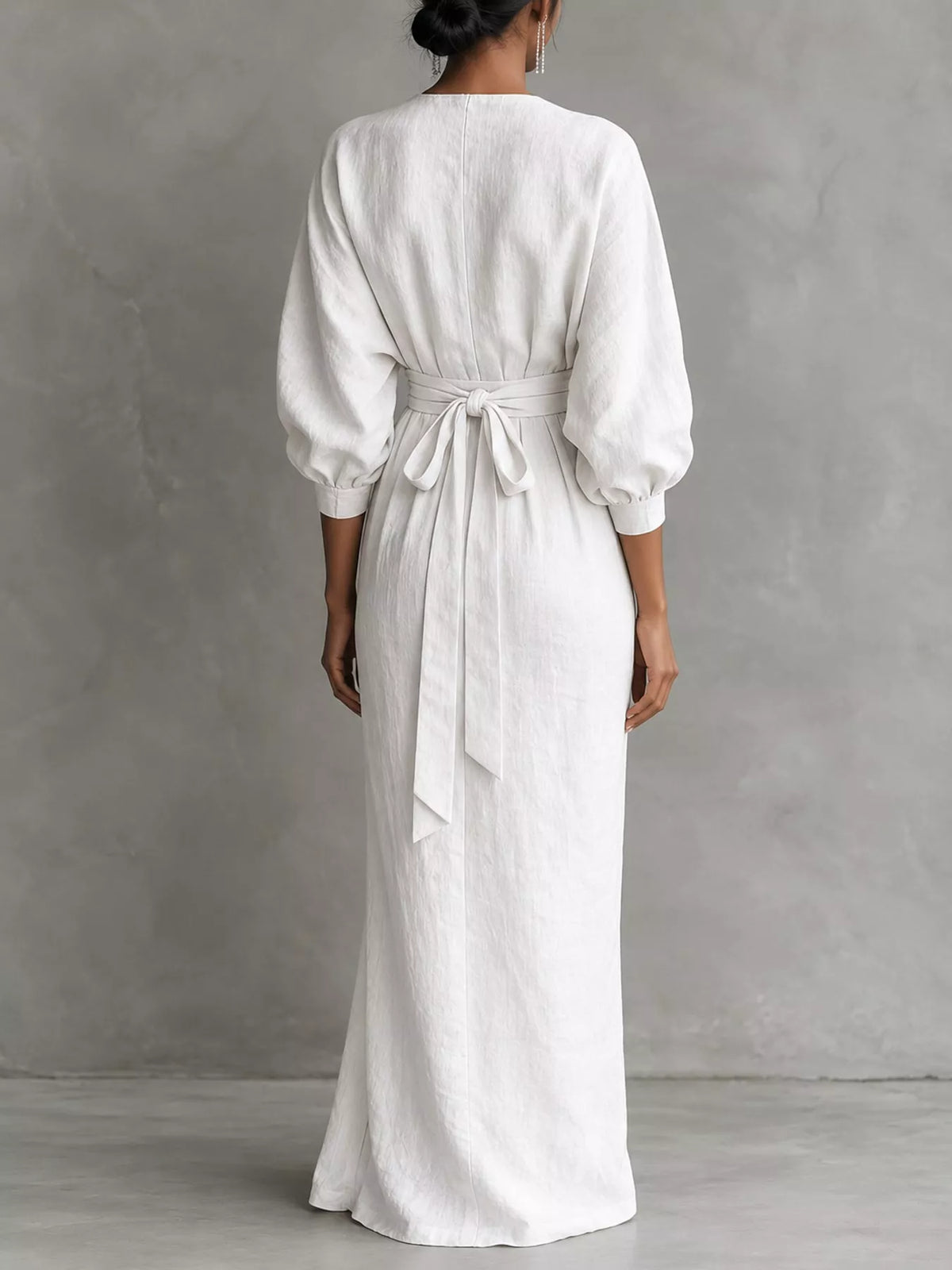 V-neck 3/4 sleeve maxi dress, back view