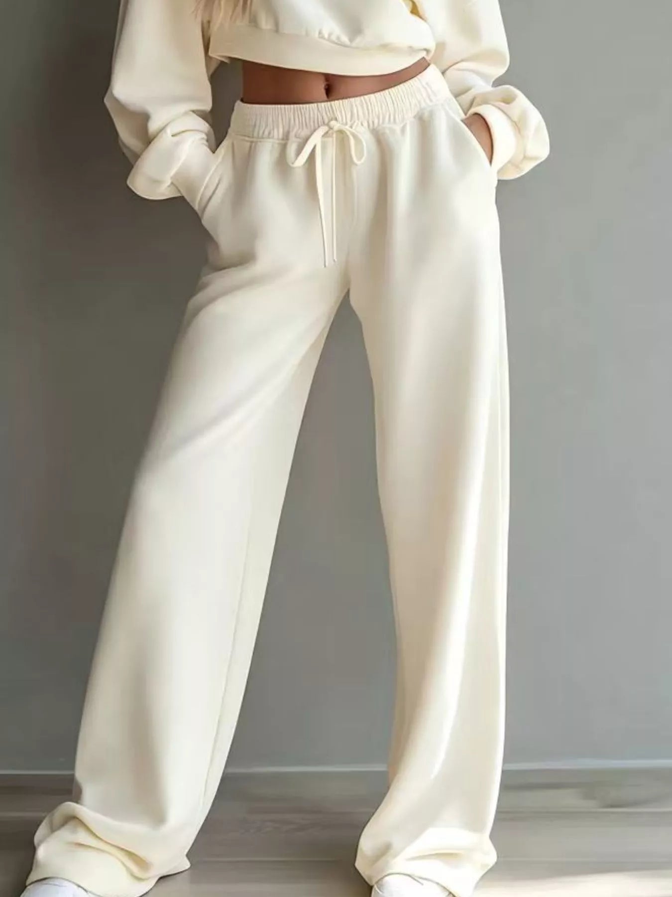 Trendsi Round Neck Cropped Sweatshirt and Wide-Leg Pants -