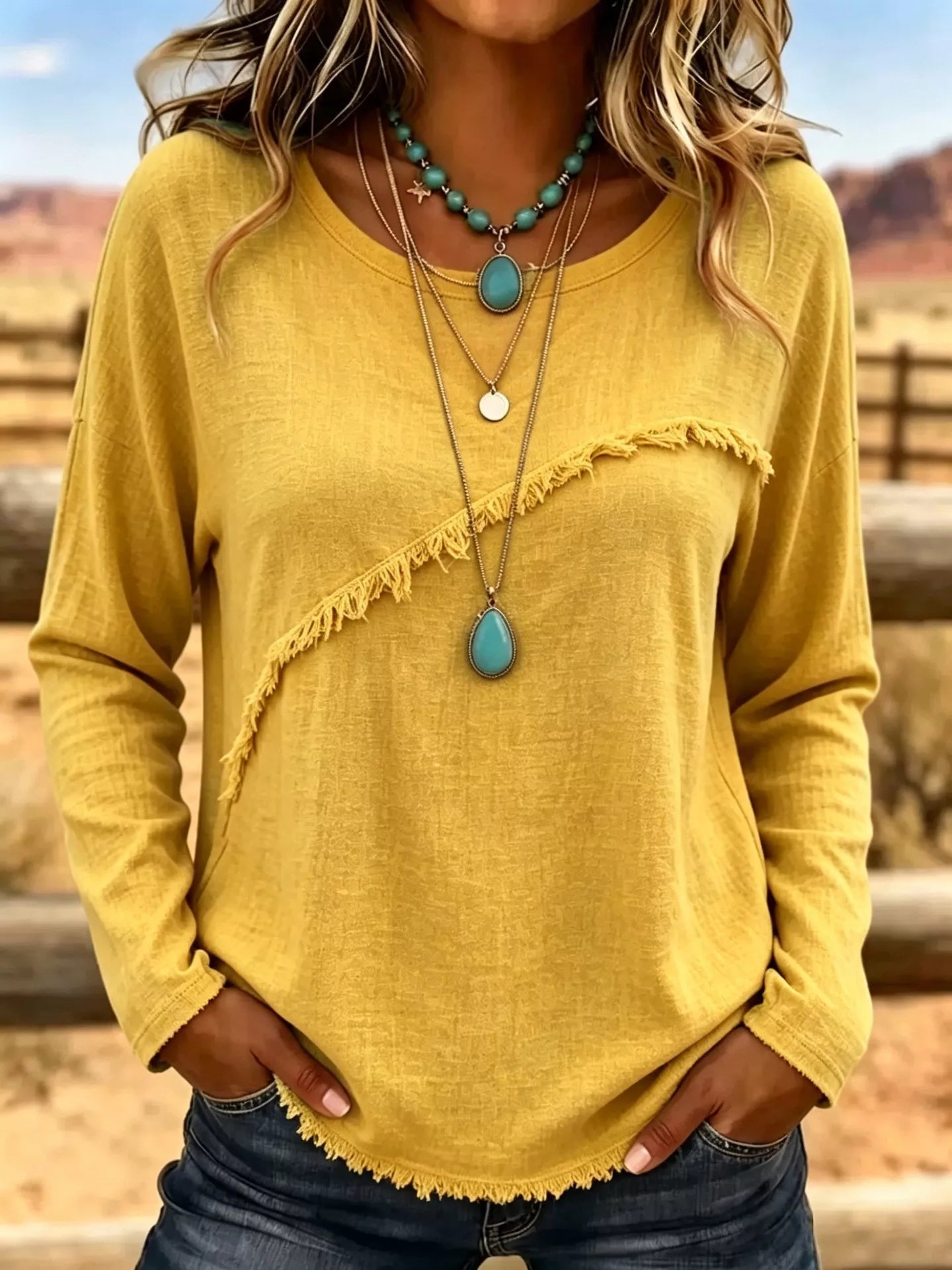 Trendsi Full Size Fringe Detail Long Sleeve T-Shirt Plus Size -