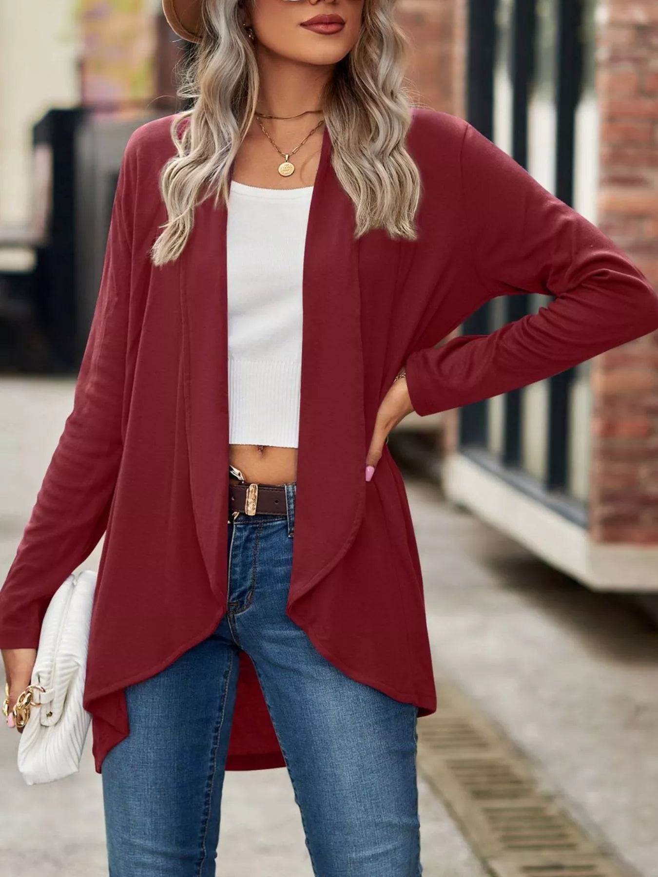Trendsi Open-Front Dropped Shoulder Cardigan -