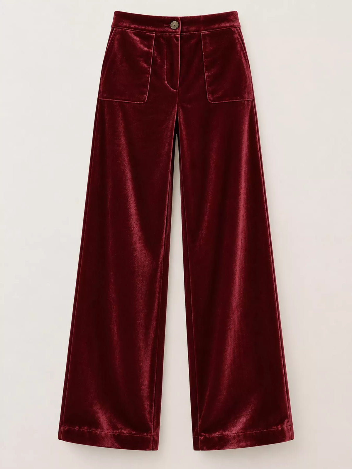 Wine Red high-waisted wide-leg velvet pocket pants