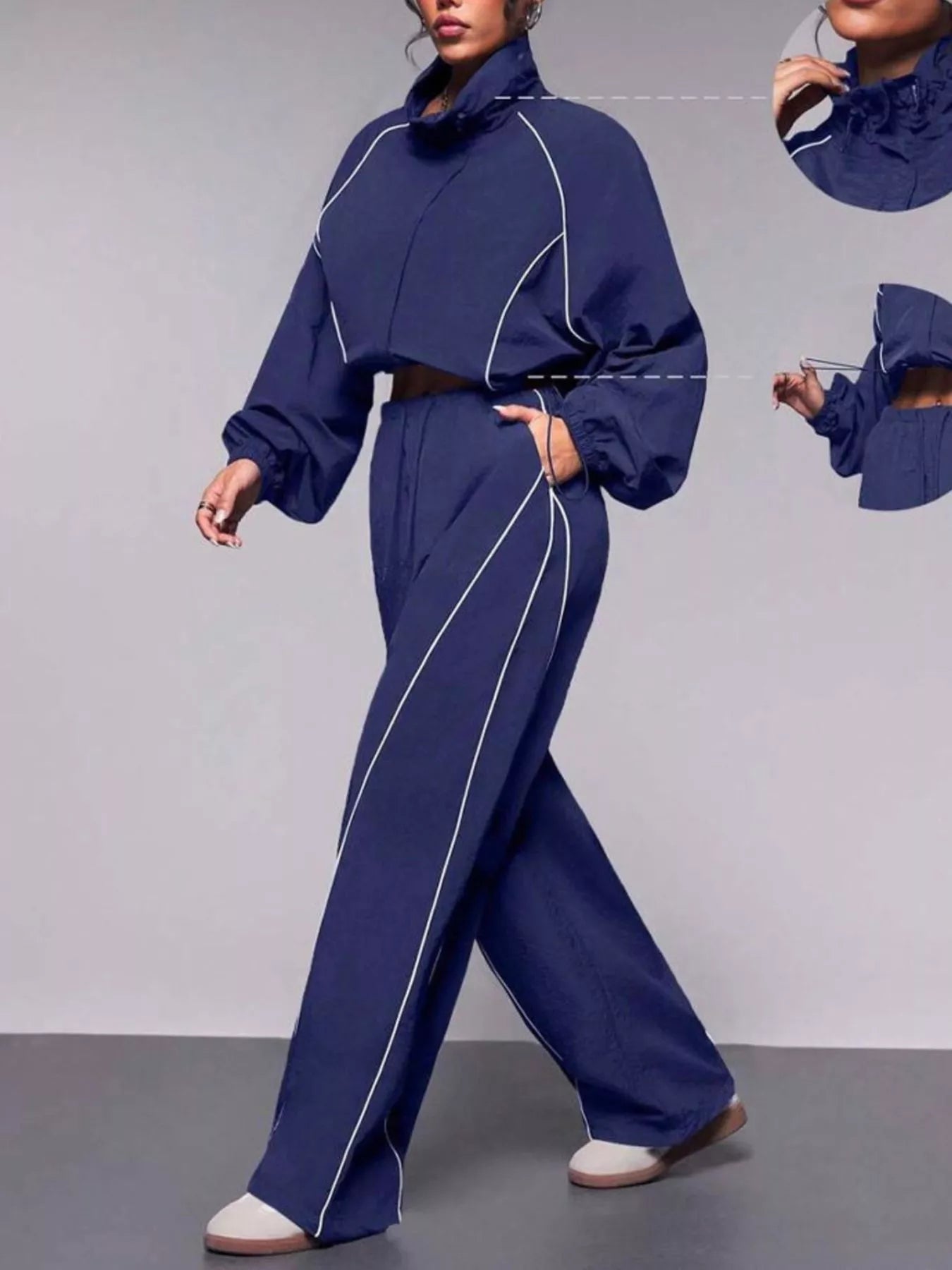 Trendsi Crop Jacket and Wide-Leg Pants Set -