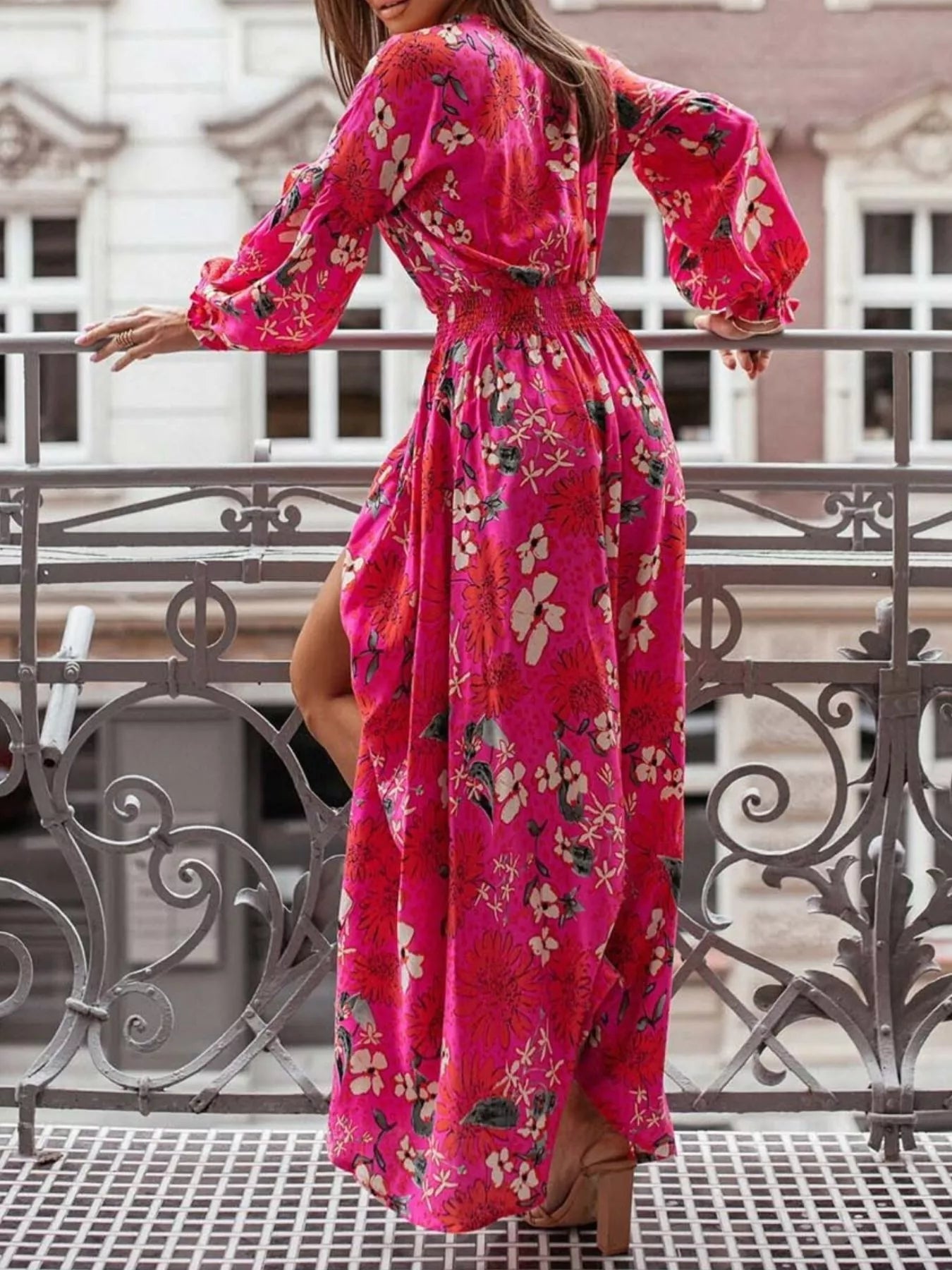 Trendsi Bohemian Printed Maxi Dress with Plunging Neckline -