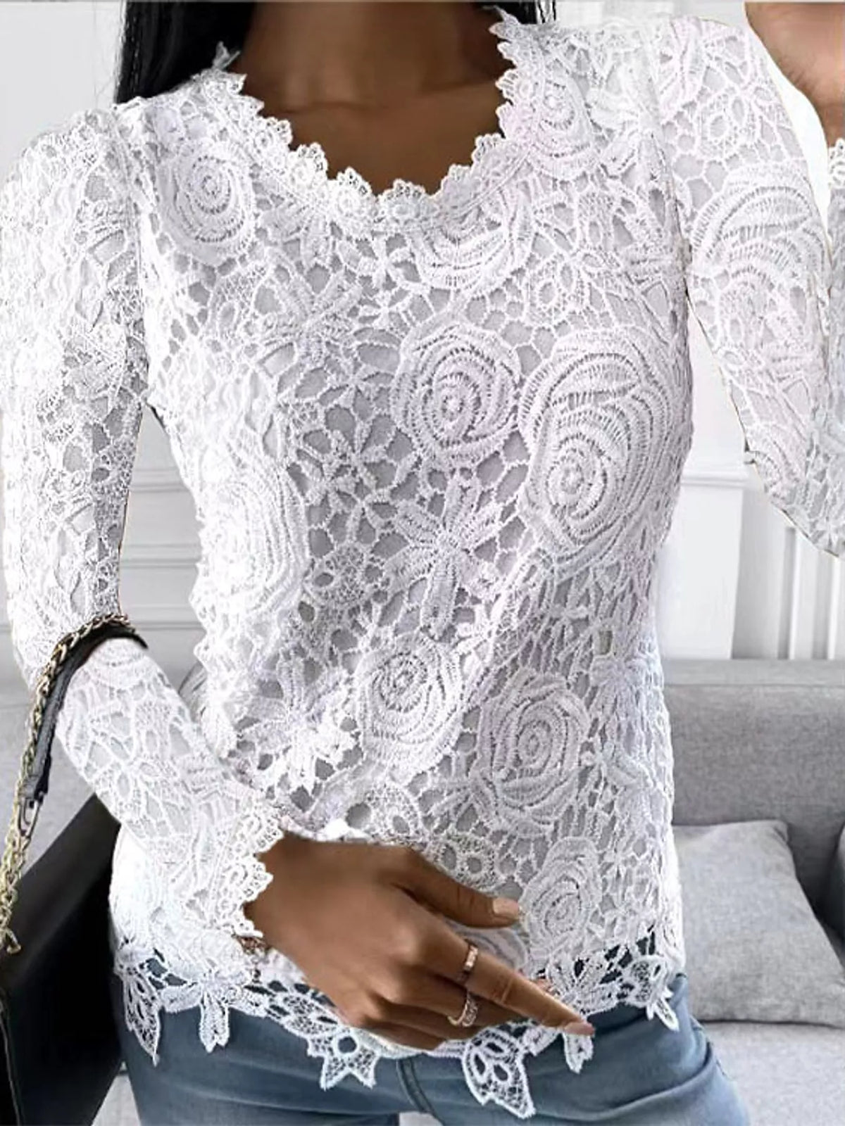 Lace Long Sleeve Blouse in white