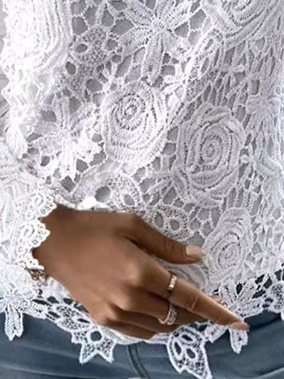 Lace Long Sleeve Blouse, detail view in white