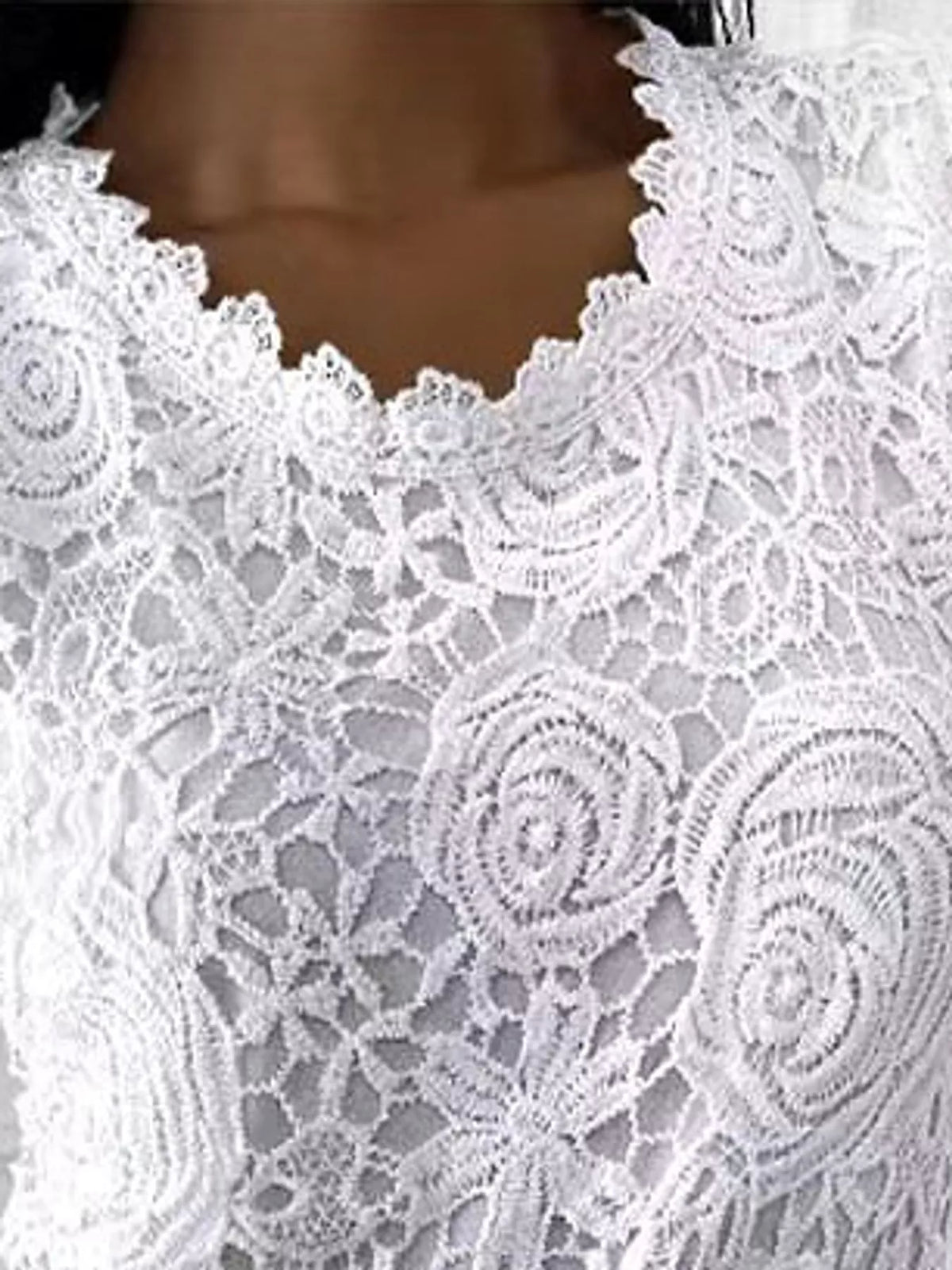 Lace Long Sleeve Blouse, detail view in white