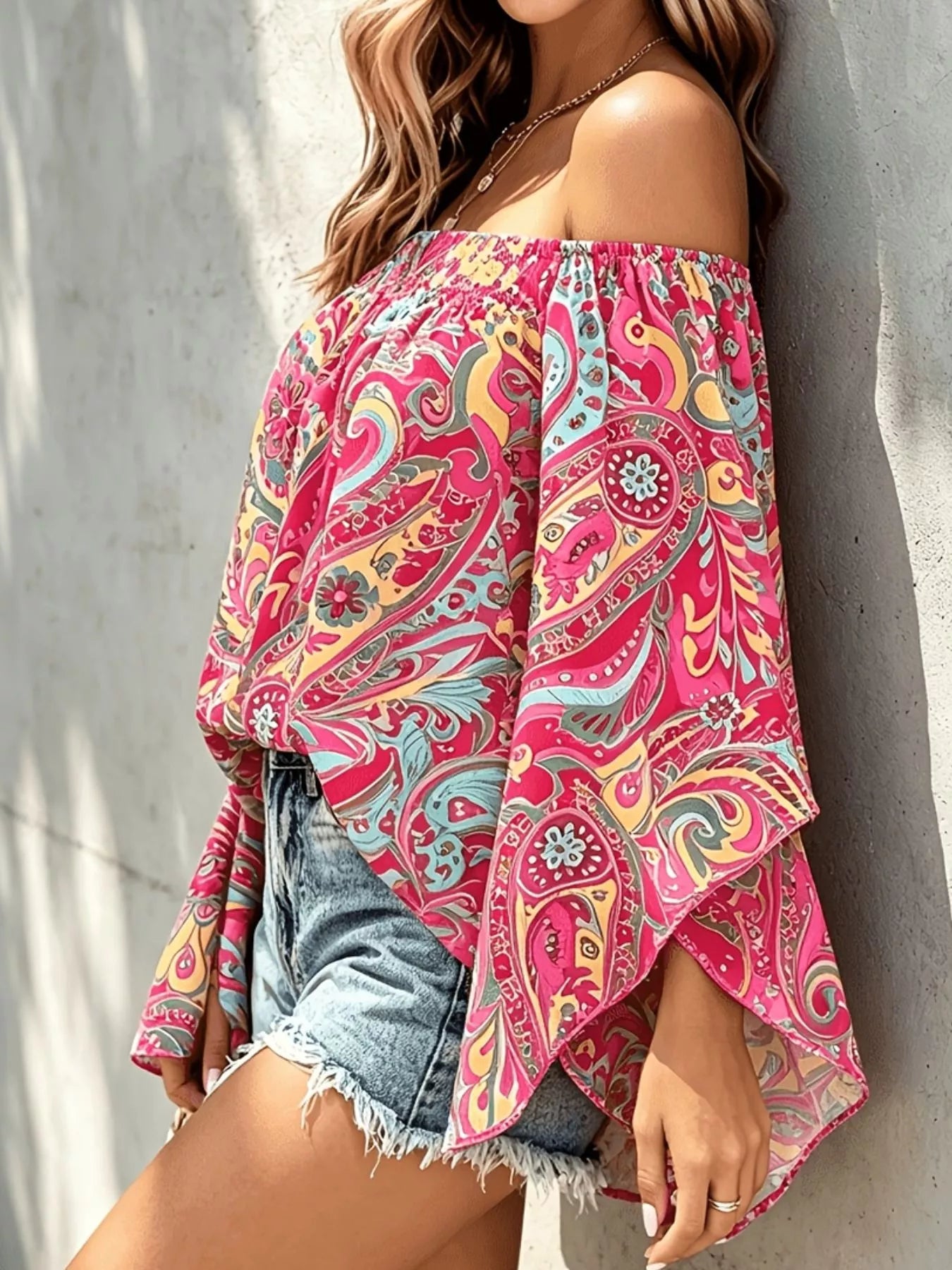 Trendsi Printed Off Shoulder Blouse -