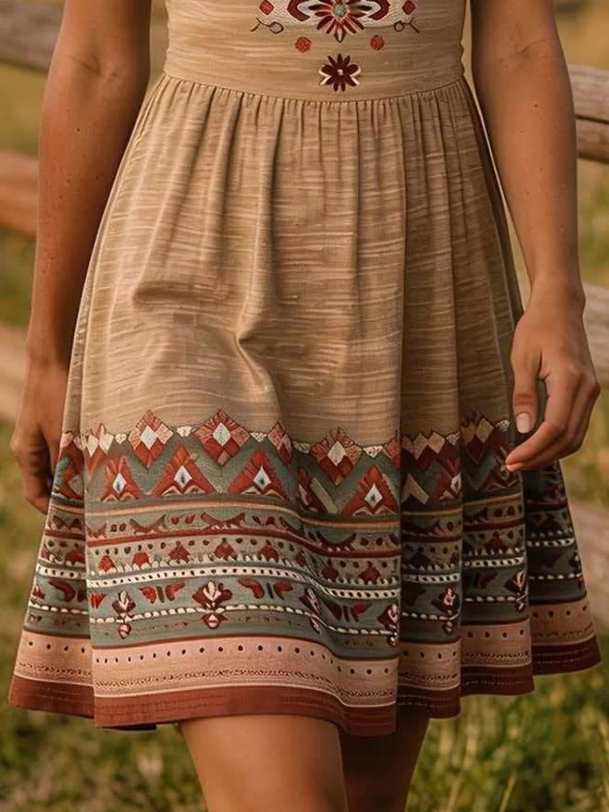 Trendsi Tribal Print Sleeveless A-Line Summer Dress -