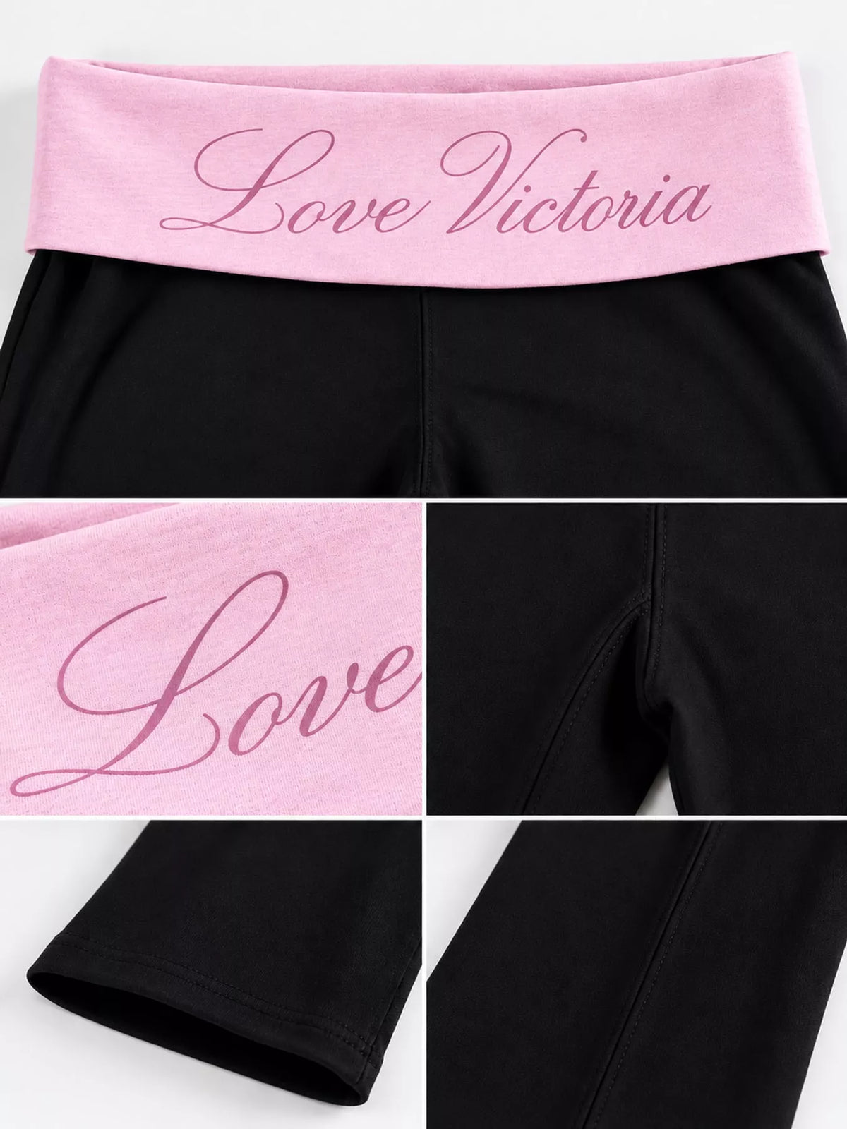 Pink 1 fold-over waist flared pants, detail view