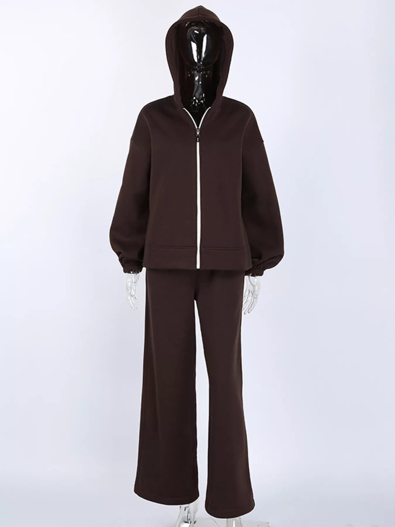 Trendsi Zip-Up Hoodie and Wide-Leg Sweatpants Set -