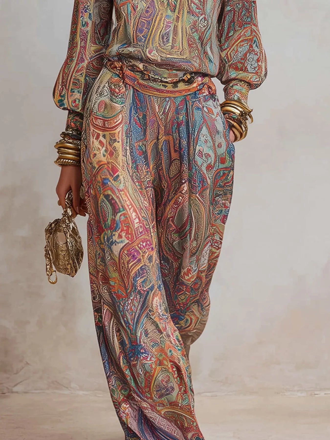 Trendsi Paisley Print Long Sleeve Top and Pants Set -