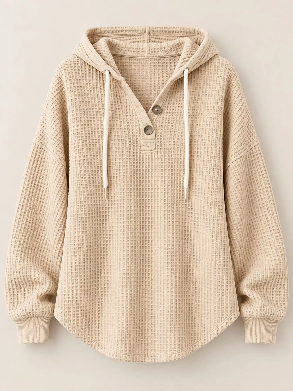 Waffle-knit hoodie, beige flat lay