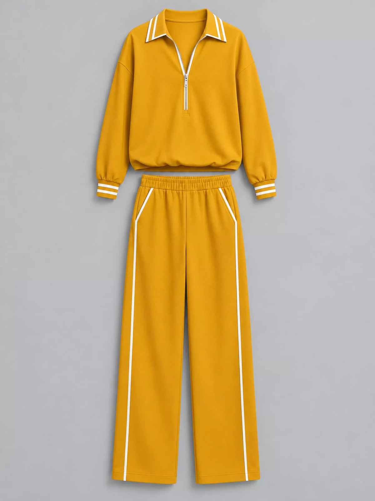 Yellow striped half zip top and pants set