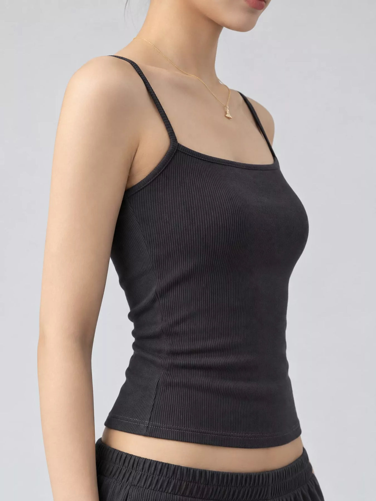 Slim-Fit Ribbed Square Neck Cami Top — side view