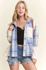 Trendsi ADORA Button Down Plaid Hoodie Shacket -