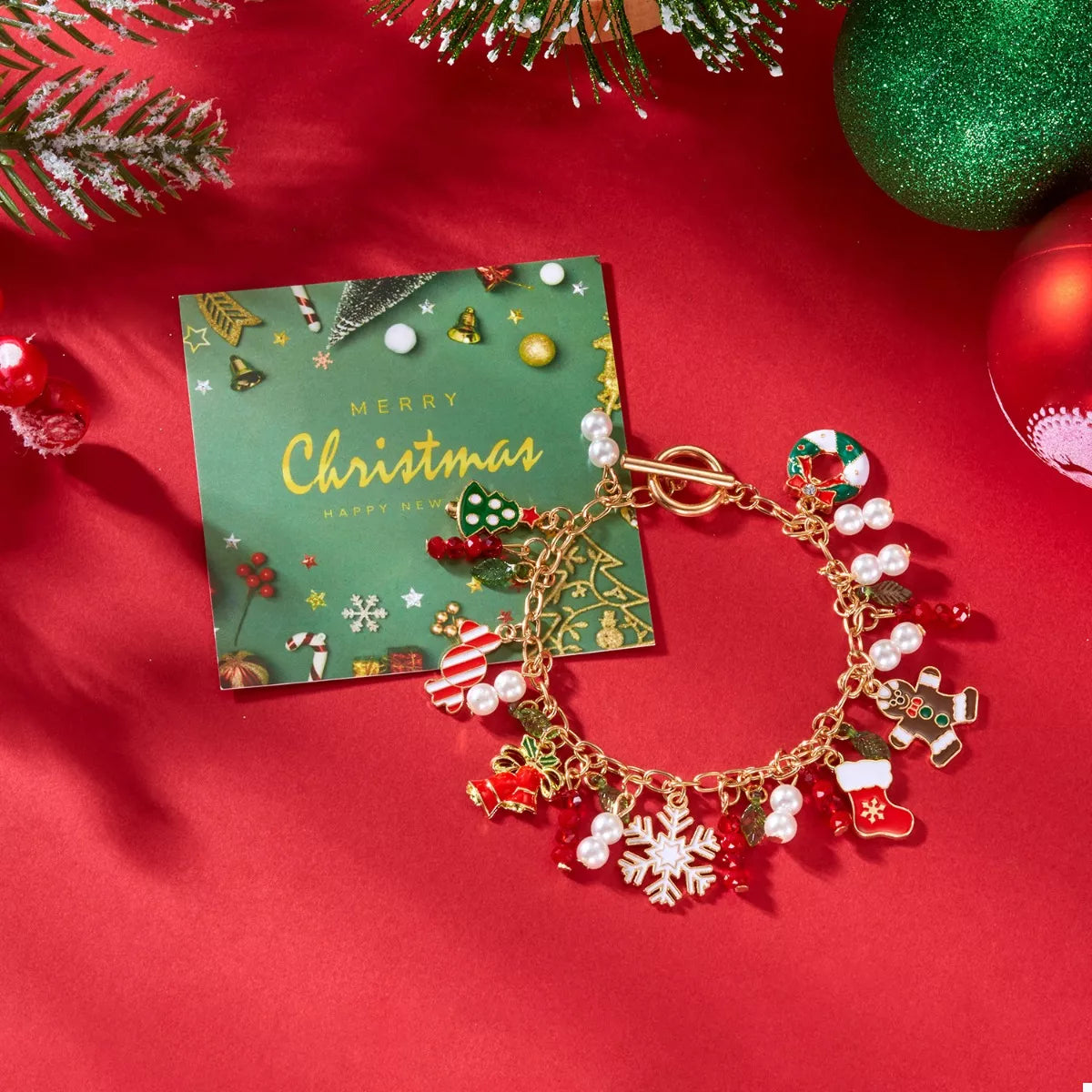 Trendsi 18K Gold-Plated Christmas Charm Bracelet -