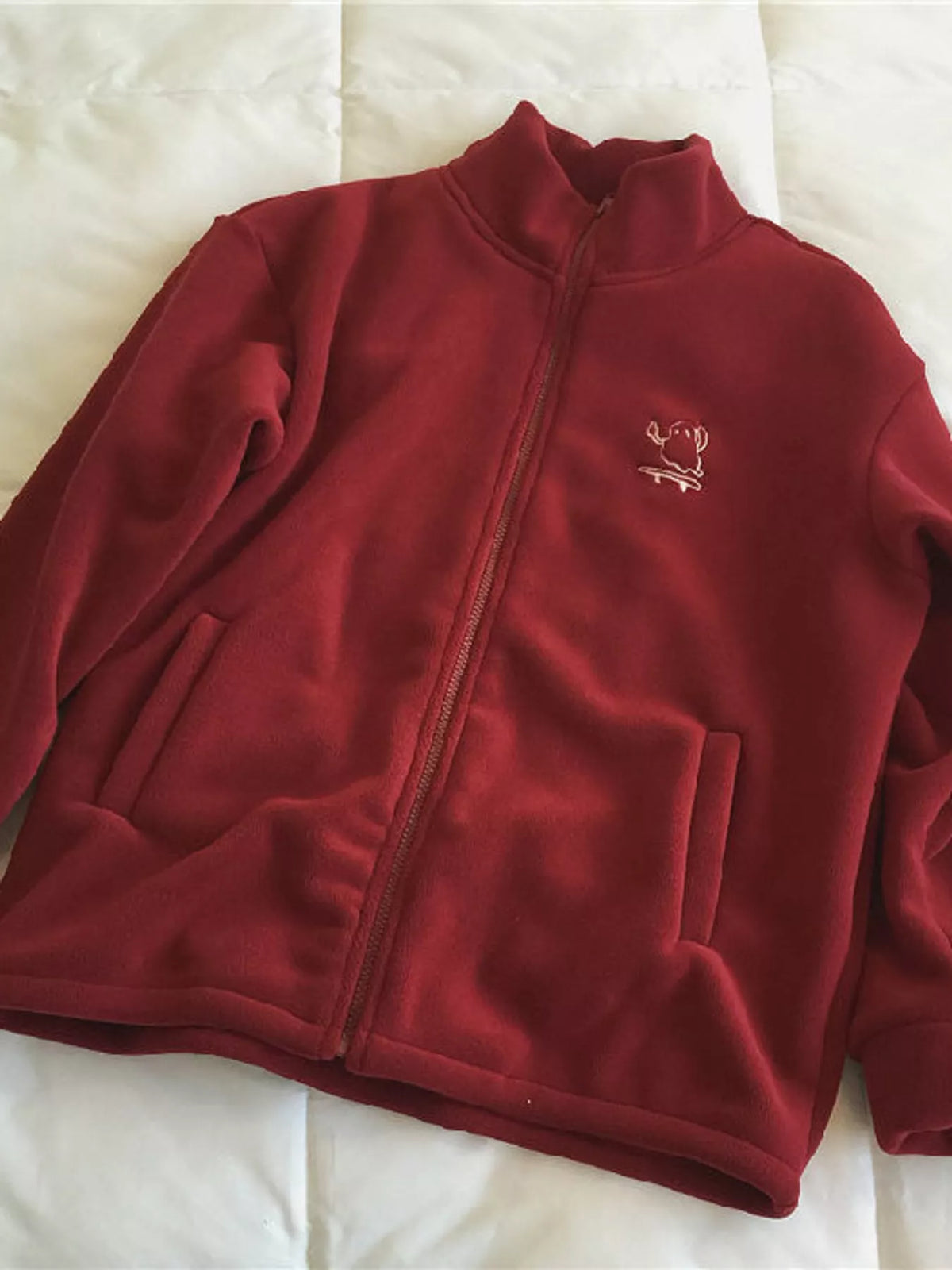 Burgundy fleece stand-collar zip-up jacket