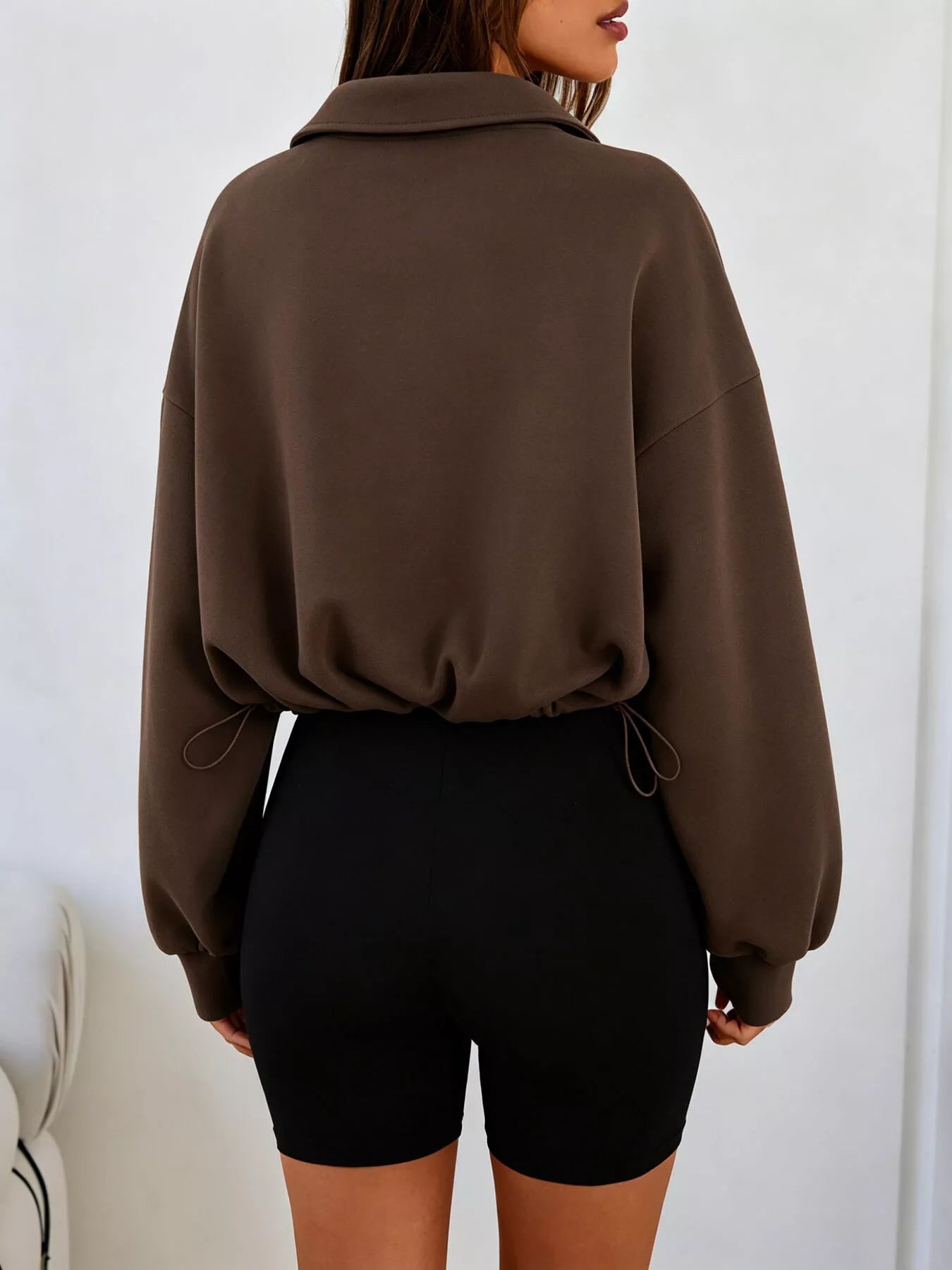 Trendsi Half Zip Drawstring Hem Sweatshirt -