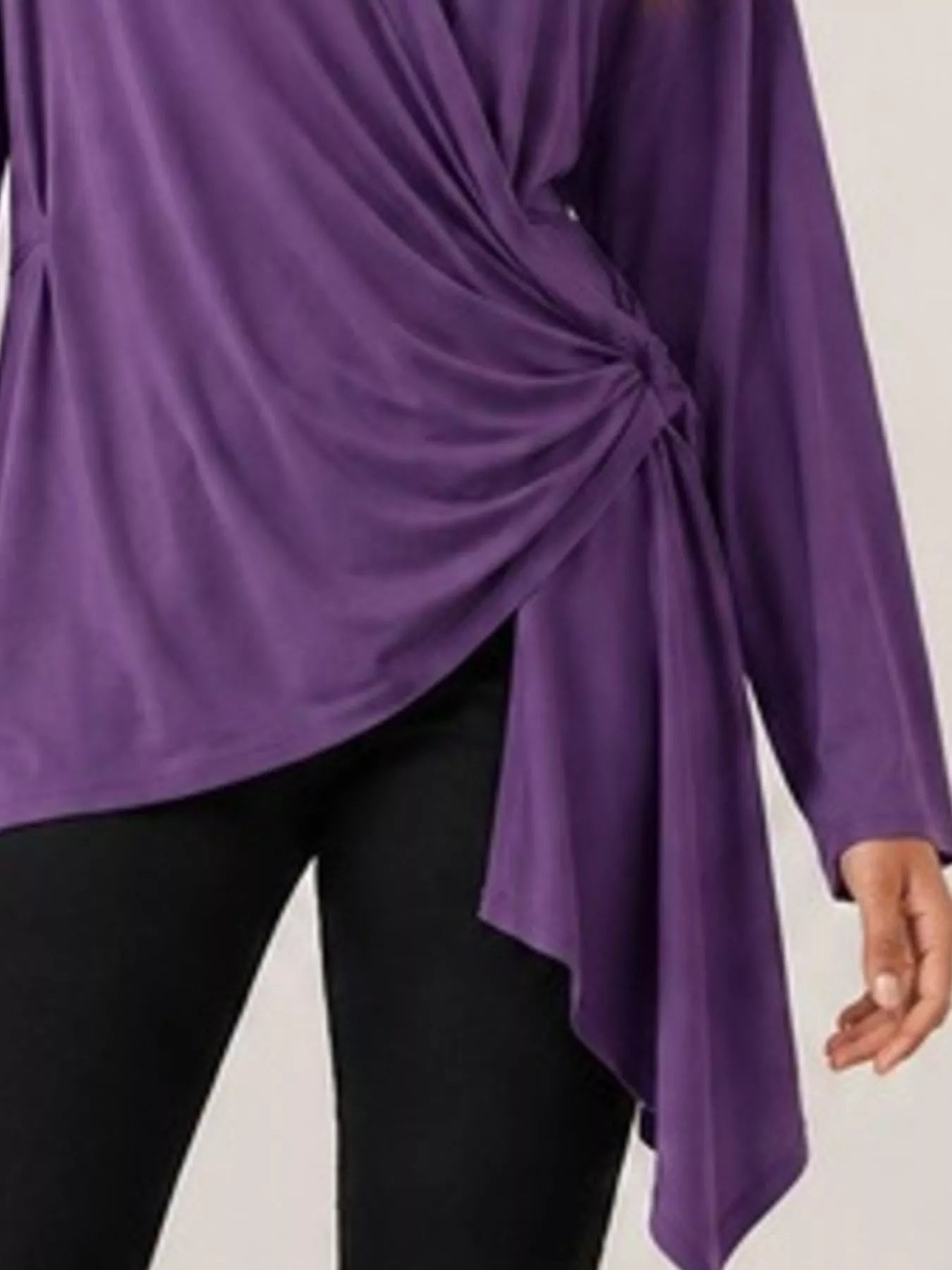 Trendsi Long Sleeve Wrap T-Shirt with Side Knot Detail -
