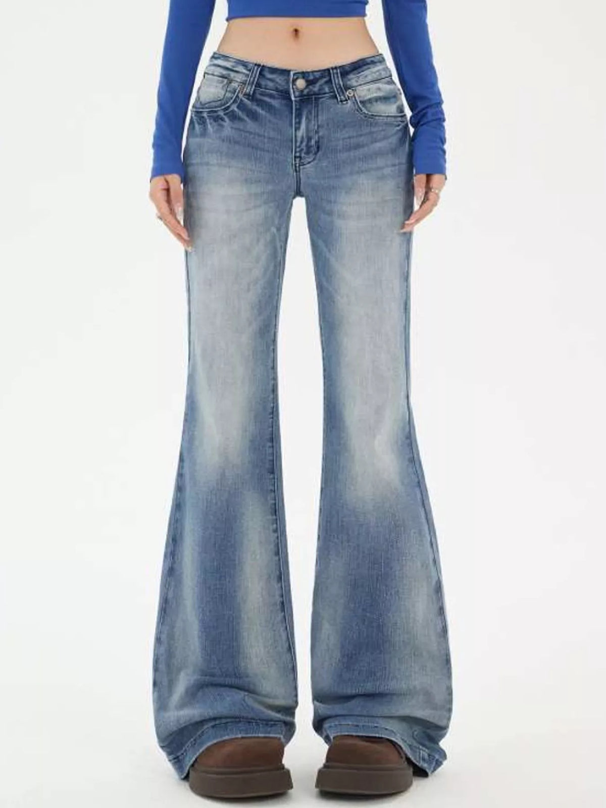 Vintage Wash Flared Leg Jeans in blue