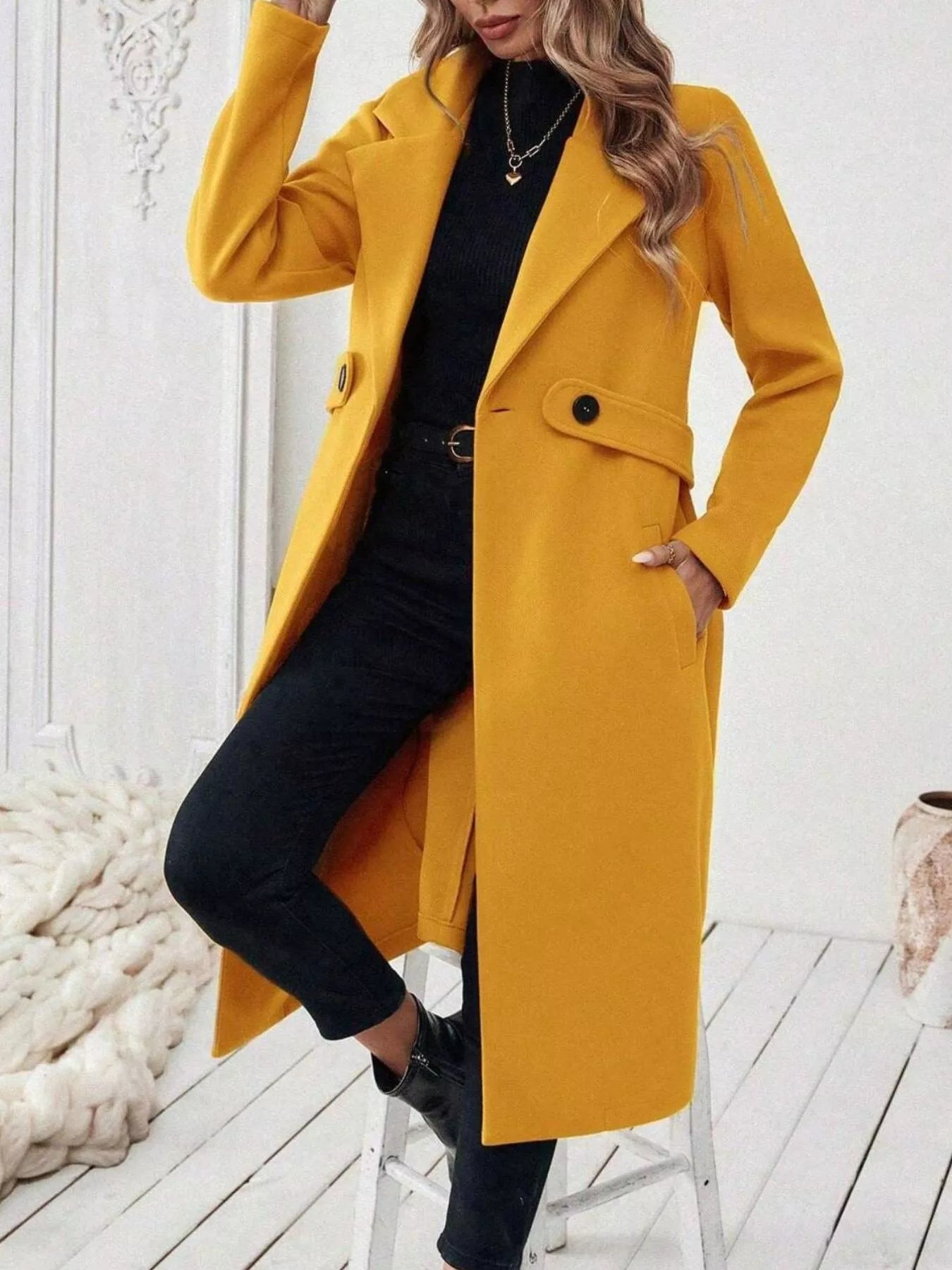 Trendsi Single-Button Longline Coat -