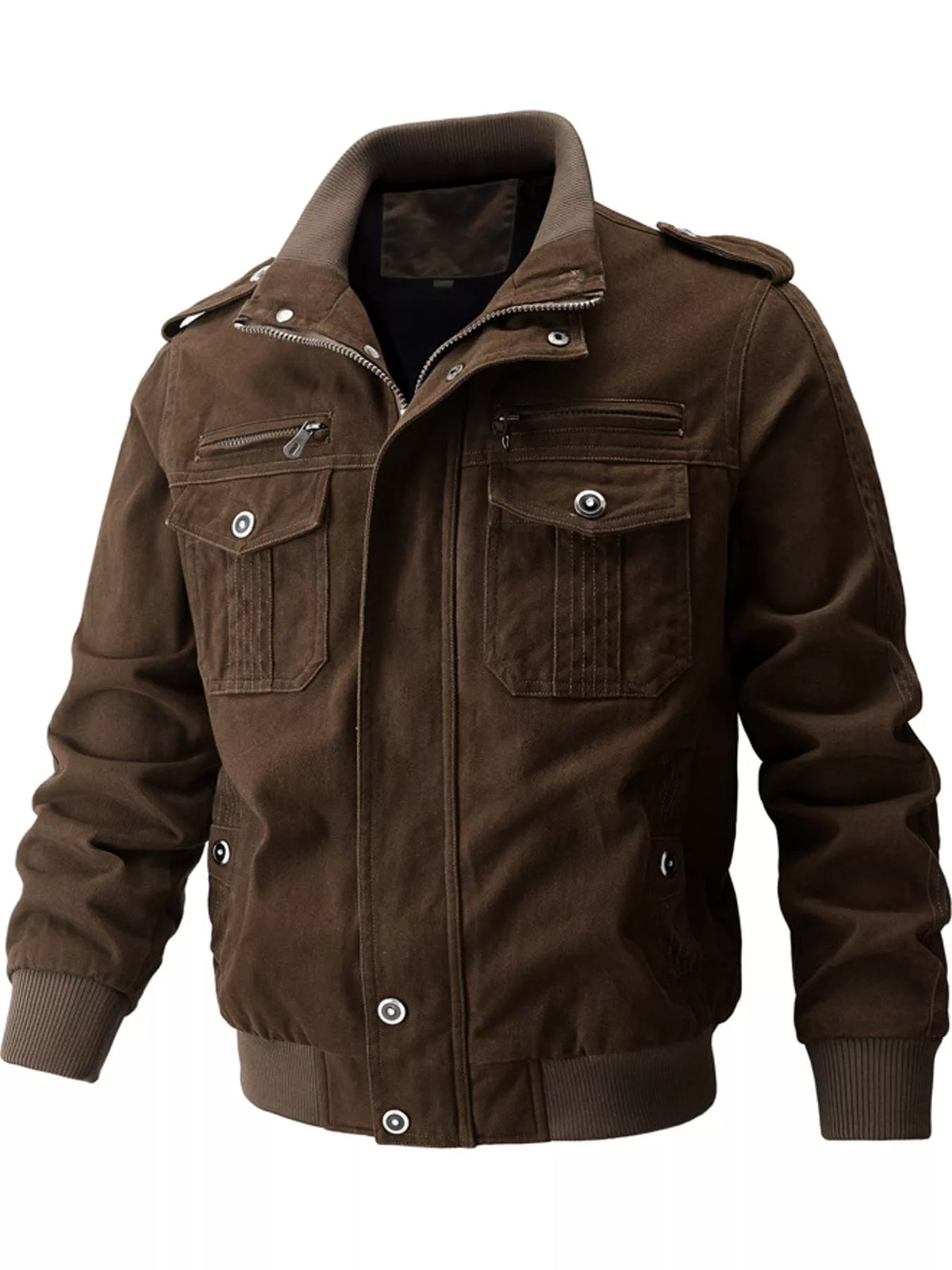 Multi-Pocket Tactical Bomber Jacket — garment front