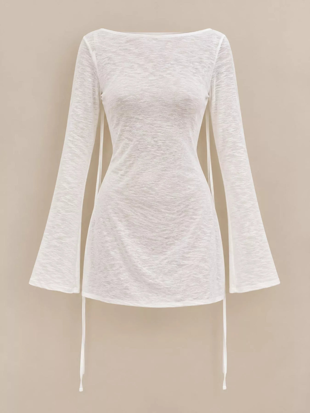 White flare sleeve bodycon mini dress — front view