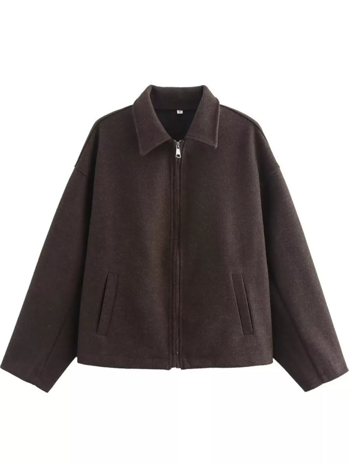 Zip-Up Dropped Shoulder Jacket — garment front