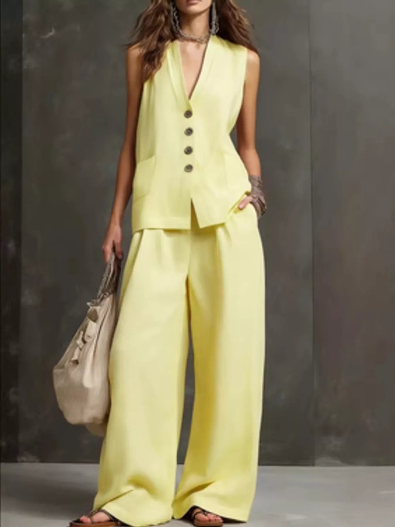 Trendsi Sleeveless Vest and Wide-Leg Pants Set -