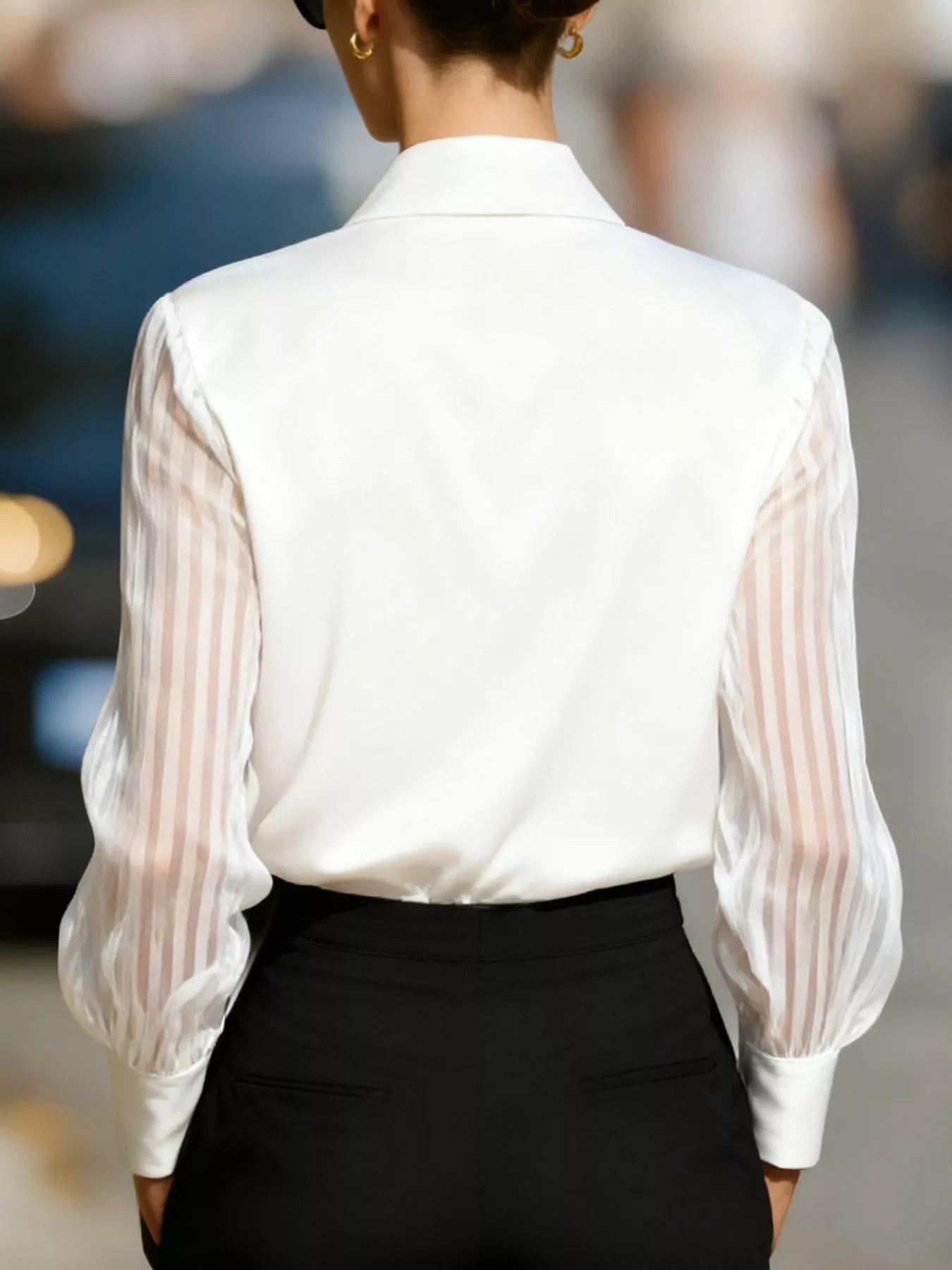Trendsi Elegant Shirt with Sheer Striped Sleeves -