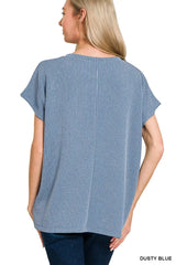 Trendsi Zenana Raised Rib Front Pocket Boxy Top -