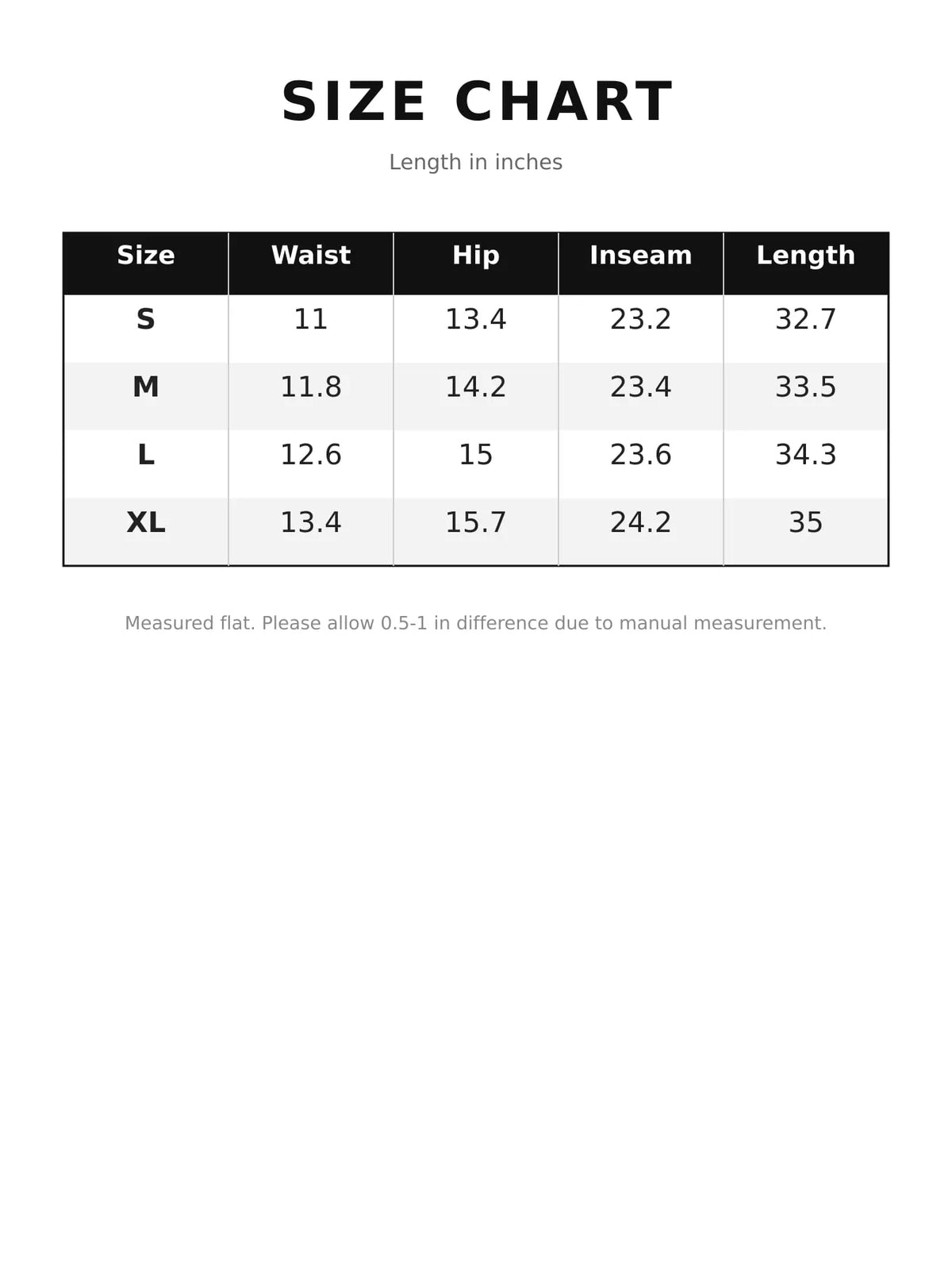 Size chart for high-waisted tie dye seamless active leggings