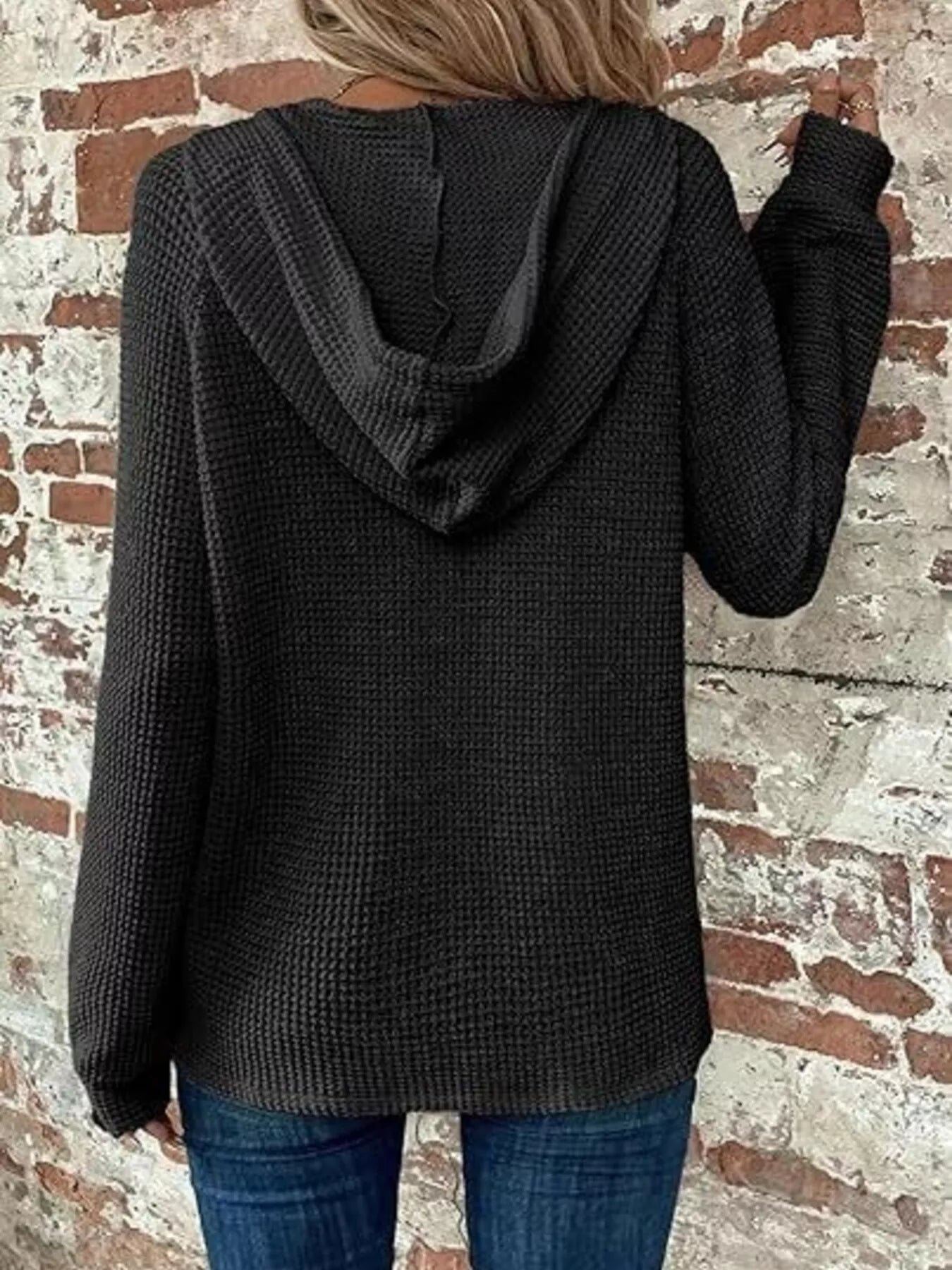 Trendsi Full Size Waffle Knit Half-Button Hoodie Plus Size -