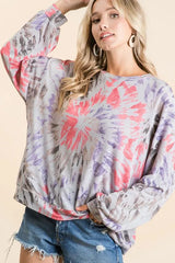 Trendsi BiBi Tie Dye Print Terry Pull Over -