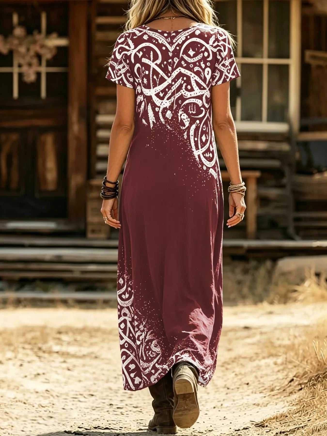 Trendsi Printed Short Sleeve Midi Dress -