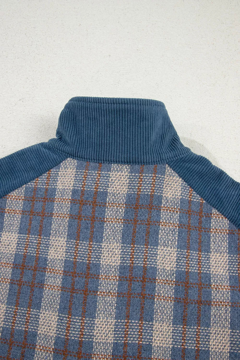 Trendsi Plaid Corduroy Patchwork Collared Zip Up Snap Button Jacket -